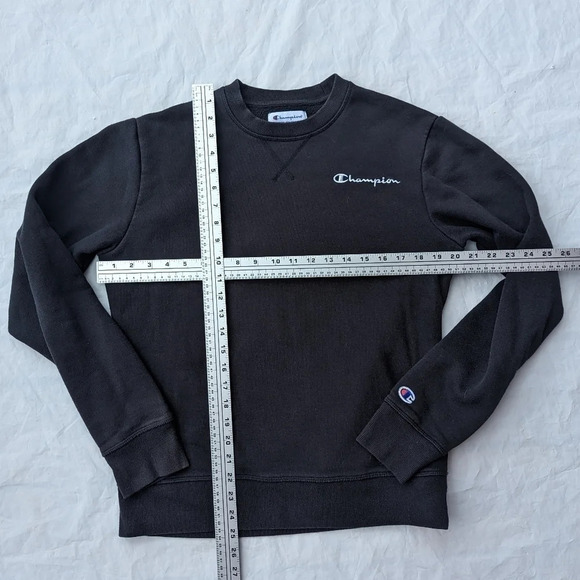 Champion Black Crew Neck  Sweater with White Logo Womans Small Sm - Picture 2 of 6